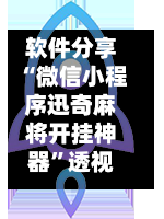 软件分享“微信小程序迅奇麻将开挂神器	”透视开挂辅助教程-第2张图片