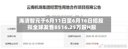 海清智元于6月11日至6月16日招股 拟全球发售8516.25万股H股